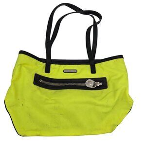 Michael Kors Neon Yellow Green Nylon Tote Bag W/ Black Trimming & Zip Pocket
